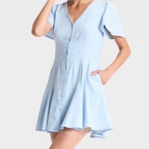 Universal Thread light Blue V-Neck Button-Front Women’s Dress